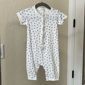 White Onesie with Dusty Blue Animals - Pima Cotton